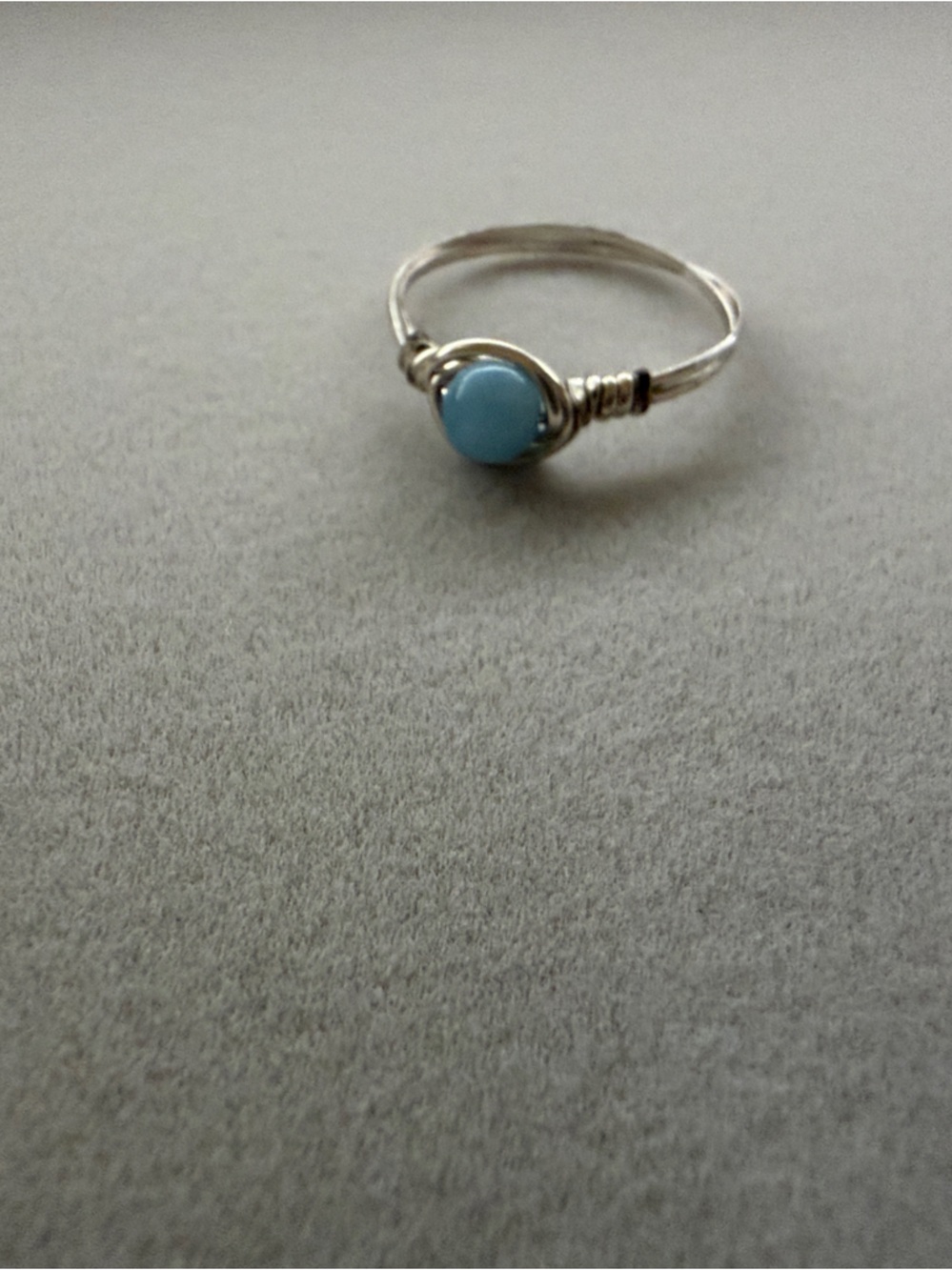 Silver Blue Stone Wire Wrap Ring